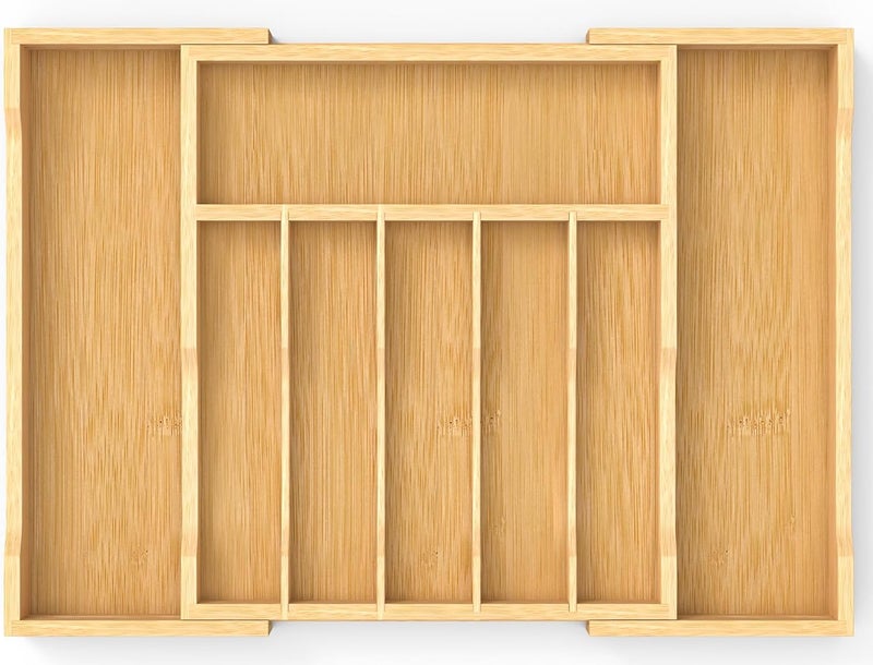 FoverOne Bamboo Kitchen Drawer Organizer, 13" to 23" Expandable Utensils Organizer and Cutlery Tray Holder, Drawer Divider for Silverware, Flatware - Image 2